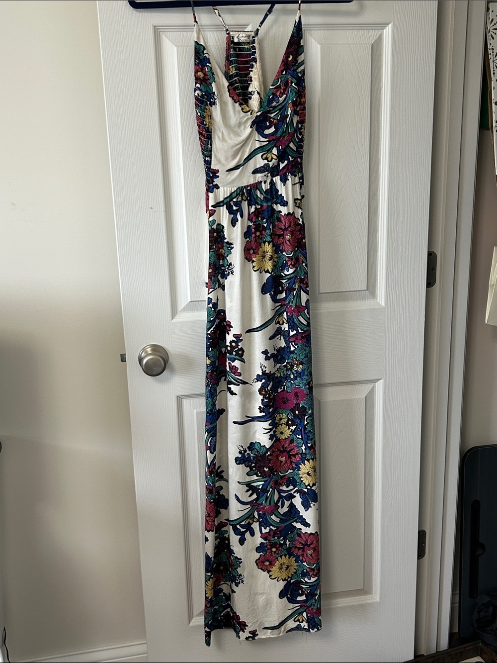 Free People Multicolor Floral Smocked Maxi Dress in Ivory and Jewel Tones